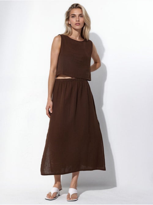 Cropblouse & rok van mousseline met splitdetail, tweedelige set hiccup - Kiabi