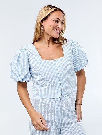 Cropped blouse van gewafelde stof