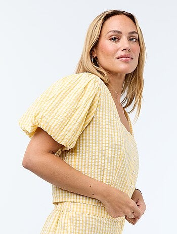 Cropped blouse van gewafelde stof