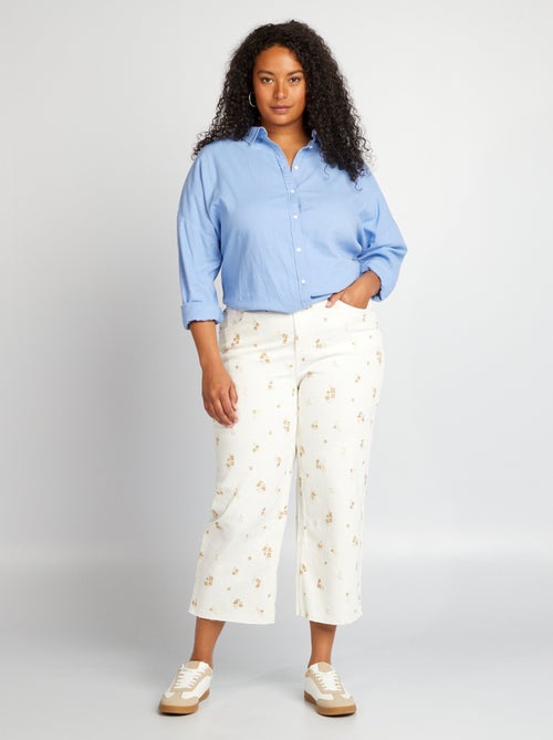 Cropped broek met wijde pijpen en bloemenprint - Kiabi