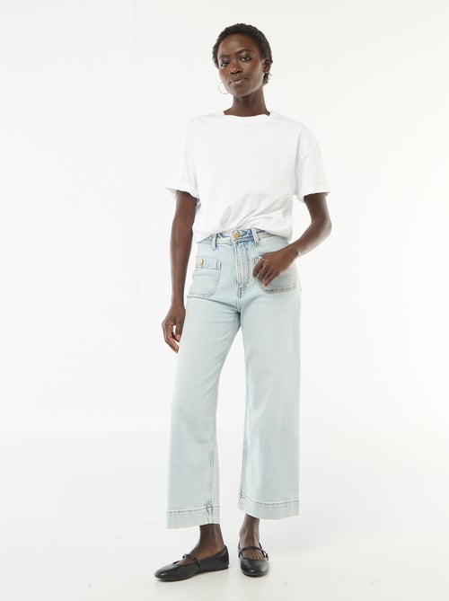 Cropped denim broek met knopen - Kiabi