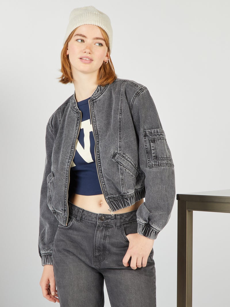 Cropped denim jasje GRIJS - Kiabi
