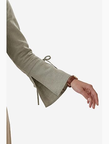 Cropped linnen shirt met v-hals en strikdetail my fashion