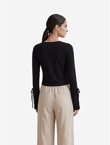 Cropped linnen shirt met v-hals en strikdetail my fashion