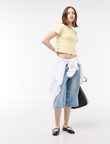 Cropped rib T-shirt met knoopjes