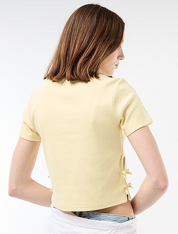 Cropped rib T-shirt met knoopjes