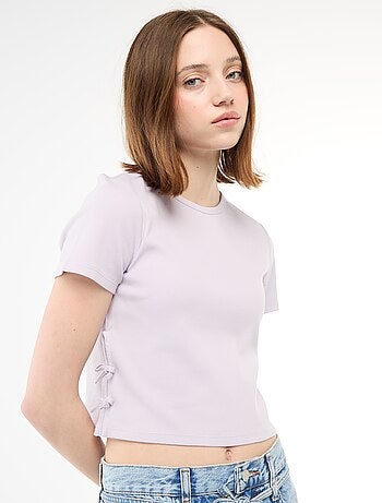 Cropped rib T-shirt met knoopjes