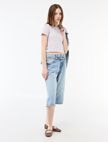 Cropped rib T-shirt met knoopjes