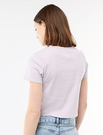 Cropped rib T-shirt met knoopjes