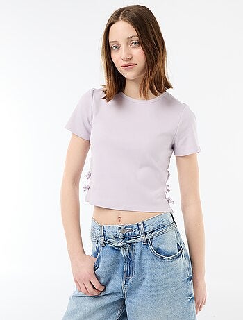Cropped rib T-shirt met knoopjes
