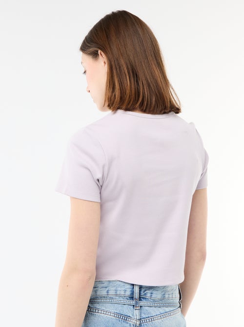 Cropped rib T-shirt met knoopjes - Kiabi