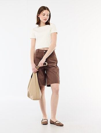 Cropped rib T-shirt met knoopjes