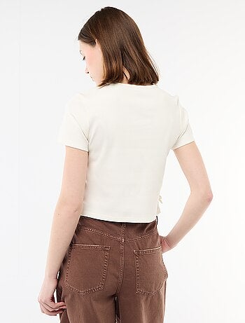Cropped rib T-shirt met knoopjes