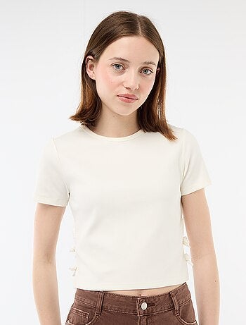 Cropped rib T-shirt met knoopjes