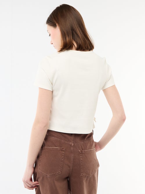 Cropped rib T-shirt met knoopjes - Kiabi