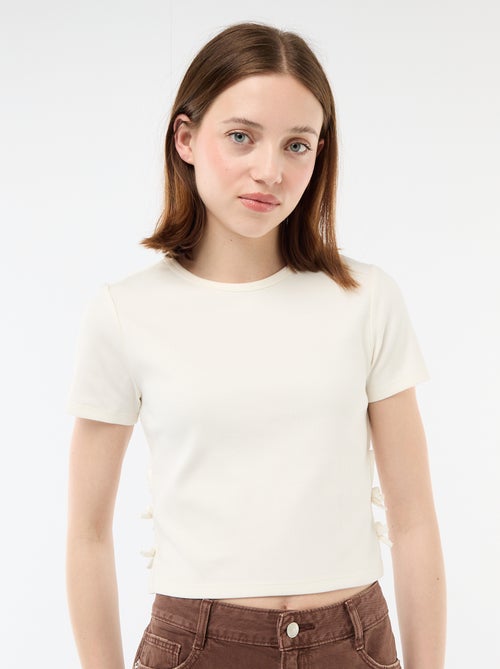 Cropped rib T-shirt met knoopjes - Kiabi