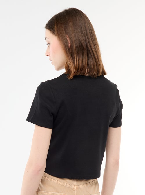 Cropped rib T-shirt met knoopjes - Kiabi