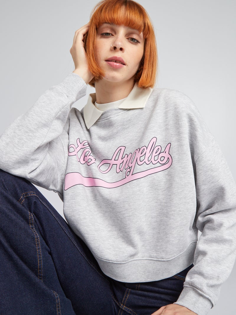 Cropped sweater in campusstijl GRIJS - Kiabi