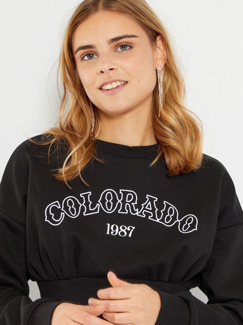 Cropped sweater van joggingstof - zwart - Kiabi - 15.00€