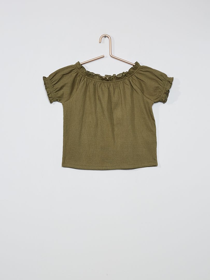 Cropped T-shirt met bardothals groen - Kiabi