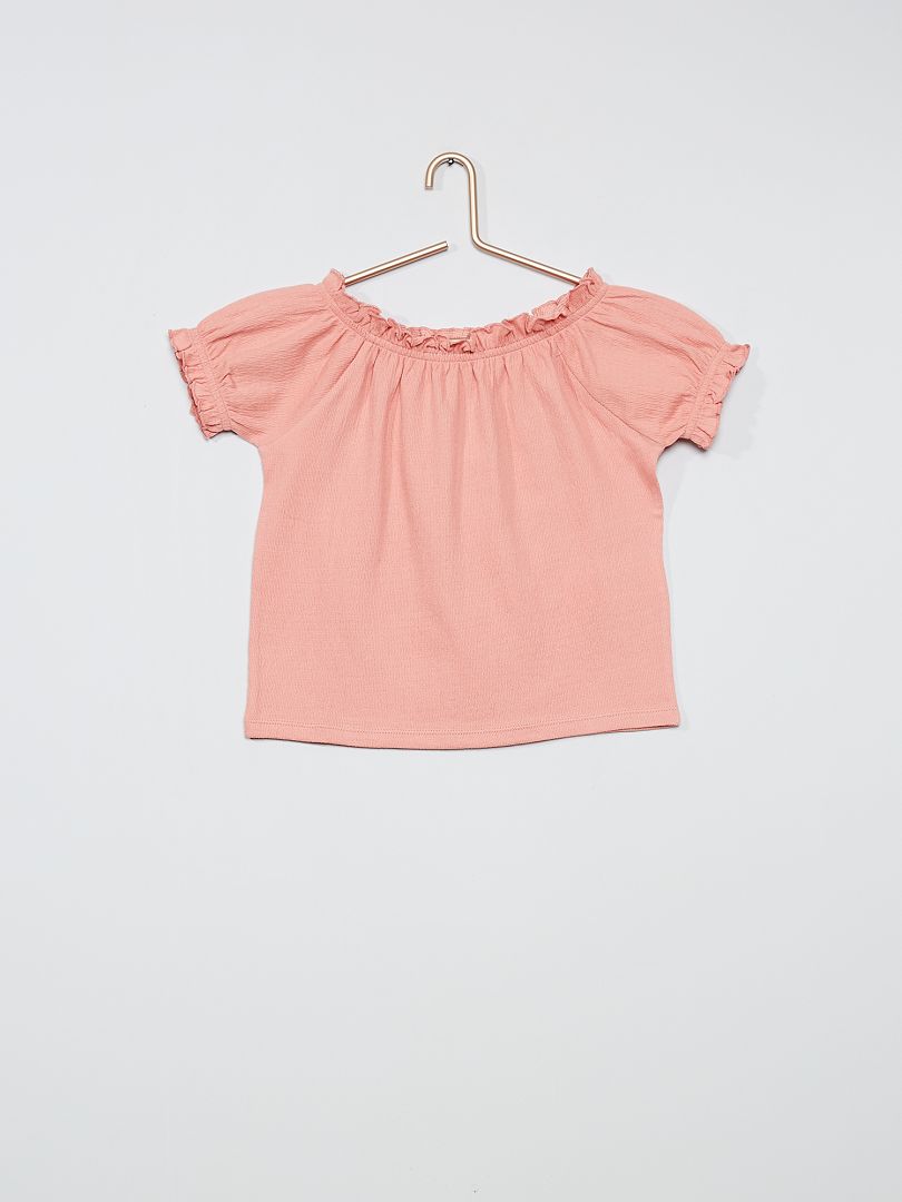 Cropped T-shirt met bardothals roze - Kiabi