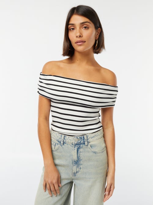 Cropped T-shirt met bardothals - Kiabi