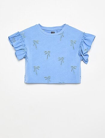 Cropped T-shirt met broderie anglaise