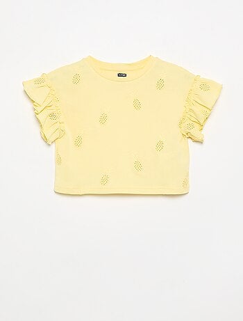 Cropped T-shirt met broderie anglaise