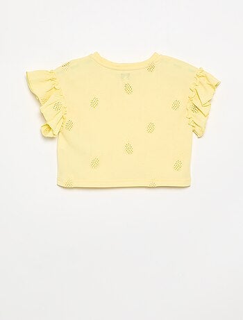 Cropped T-shirt met broderie anglaise