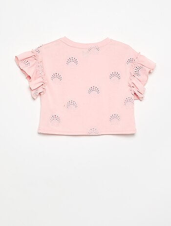 Cropped T-shirt met broderie anglaise