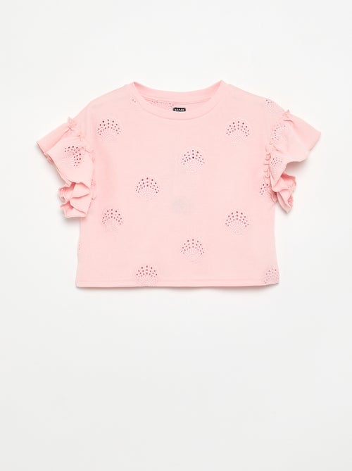 Cropped T-shirt met broderie anglaise - Kiabi
