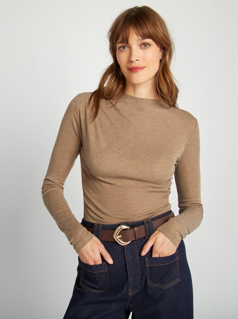 Cropped T-shirt met drapering BRUIN - Kiabi