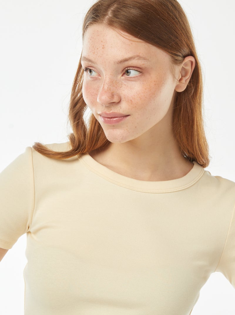 Cropped T-shirt met korte mouw Biege - Kiabi