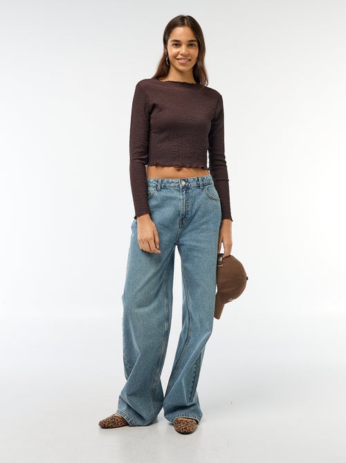 Cropped T-shirt met lange mouwen en kreukstof - Kiabi