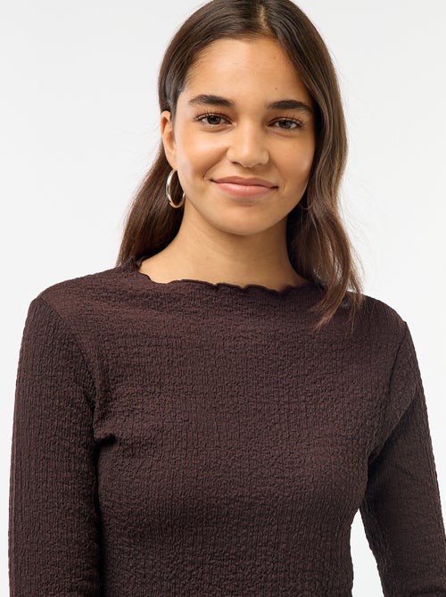 Cropped T-shirt met lange mouwen en kreukstof - Kiabi