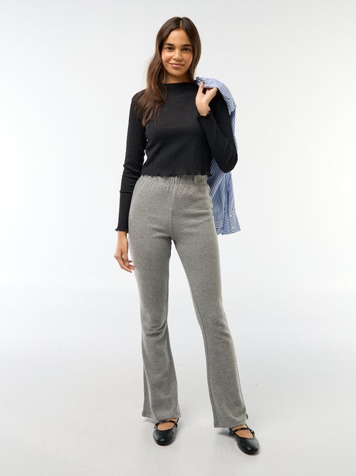 Cropped T-shirt met lange mouwen en kreukstof - Kiabi