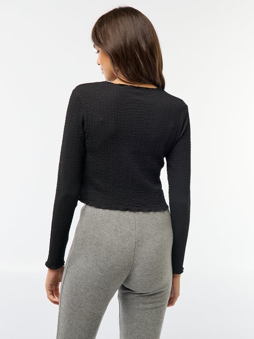 Cropped T-shirt met lange mouwen en kreukstof - Kiabi