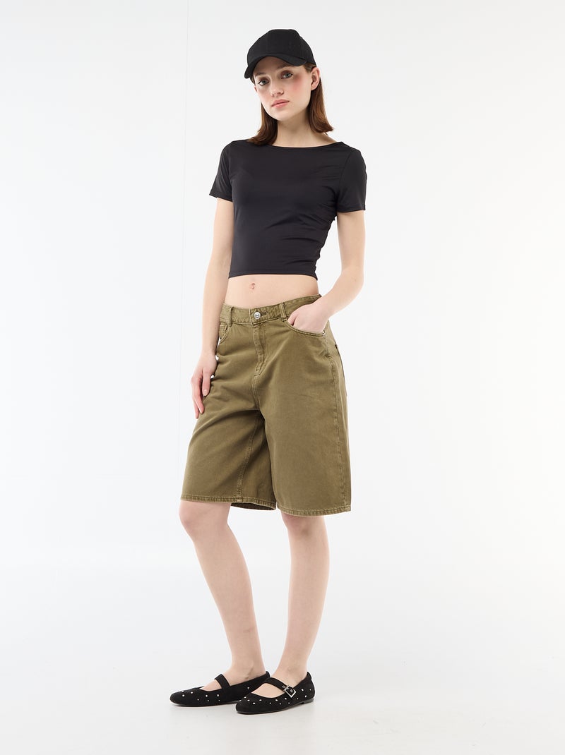 Cropped T-shirt met vierkante rugdecolleté Zwart - Kiabi