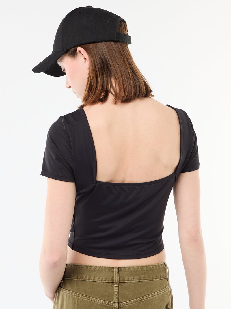 Cropped T-shirt met vierkante rugdecolleté Zwart - Kiabi