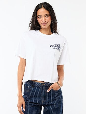 Cropped T-shirt 'Stitch' met korte mouwen