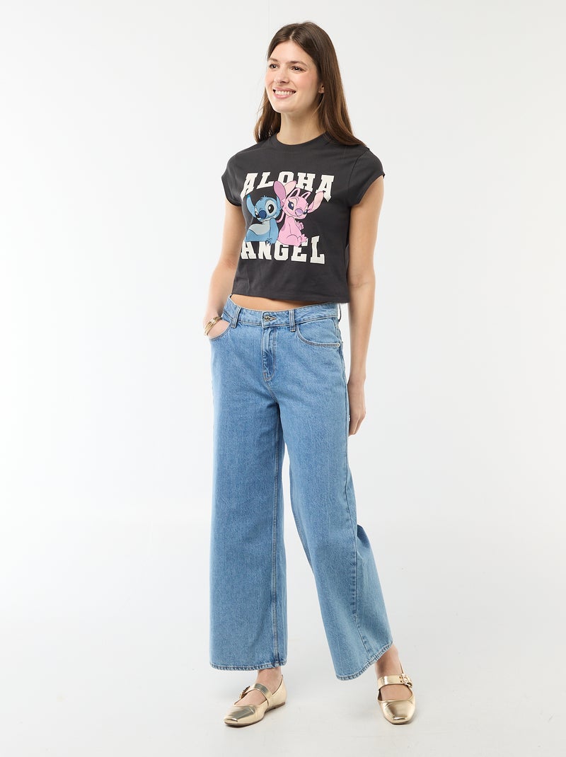 Cropped T-shirt 'Stitch' Zwart - Kiabi