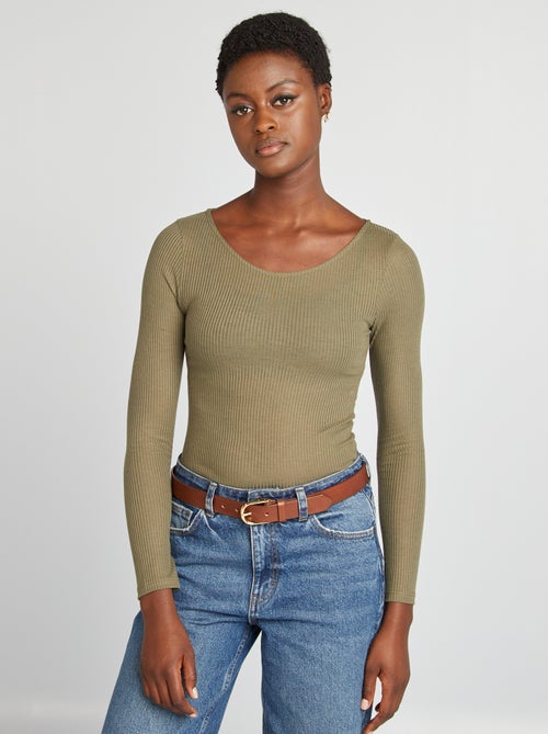 Cropped T-shirt van dun geribd tricot - Kiabi