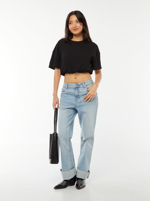 Cropped T-shirt van gewafeld tricot - Kiabi