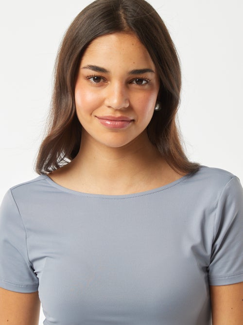 Cropped T-shirt van stretchtricot met blote rug - Kiabi