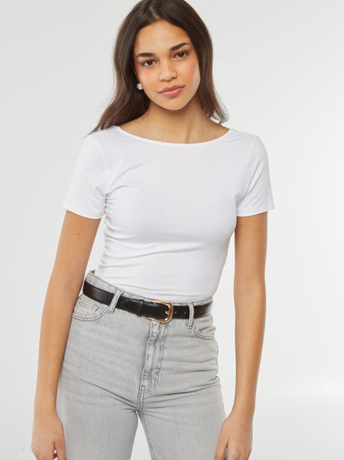 Cropped T-shirt van stretchtricot met blote rug - Kiabi