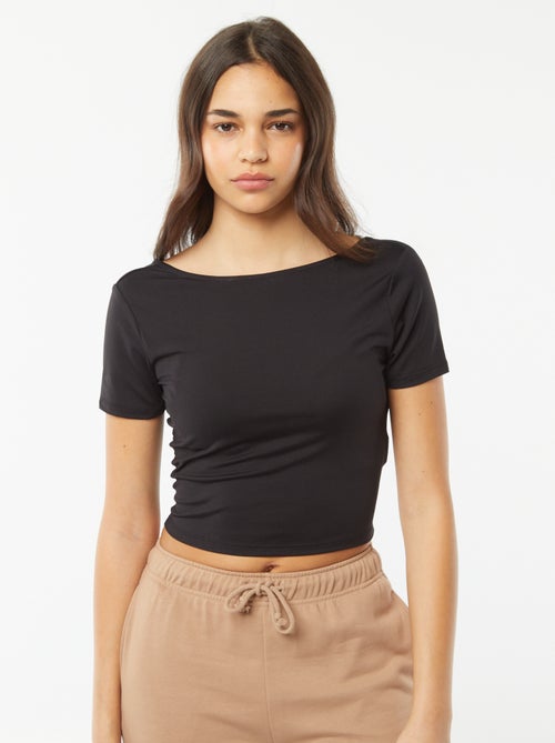 Cropped T-shirt van stretchtricot met blote rug - Kiabi