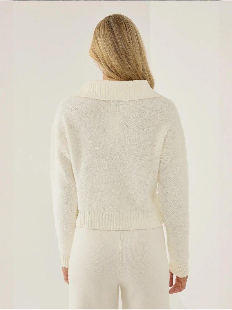 Cropped trui met overhemdkraag en zak Natuurlijk beige - Kiabi