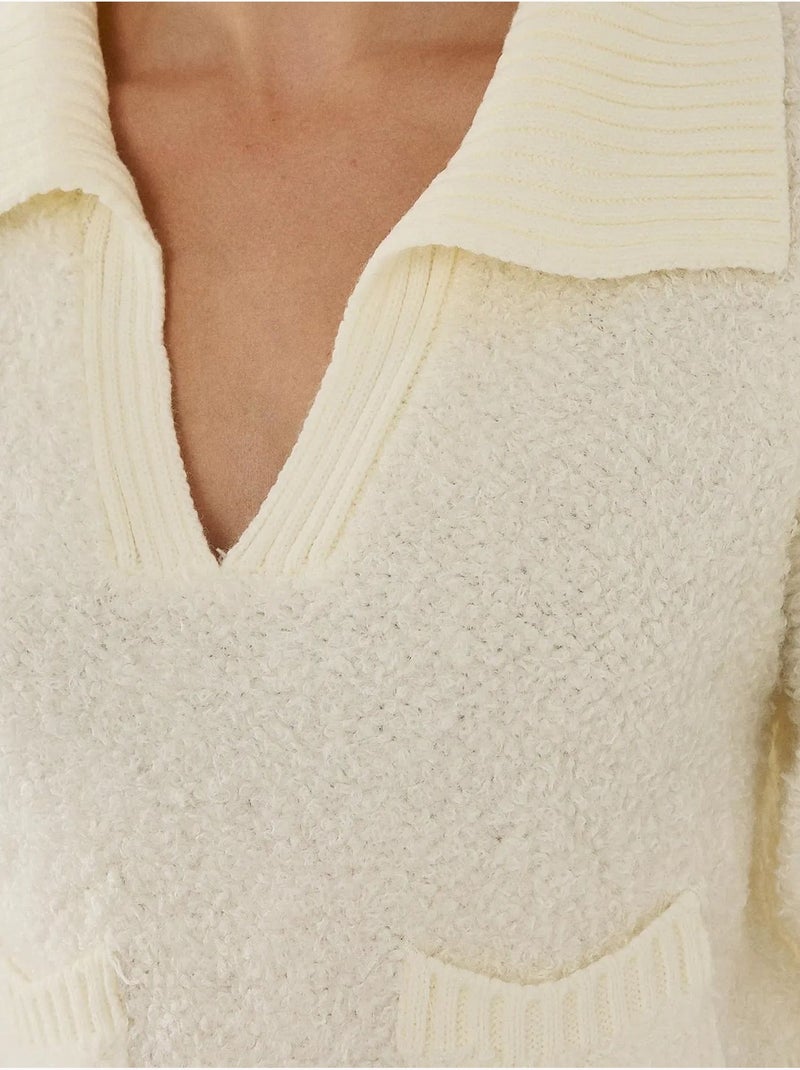 Cropped trui met overhemdkraag en zak Natuurlijk beige - Kiabi