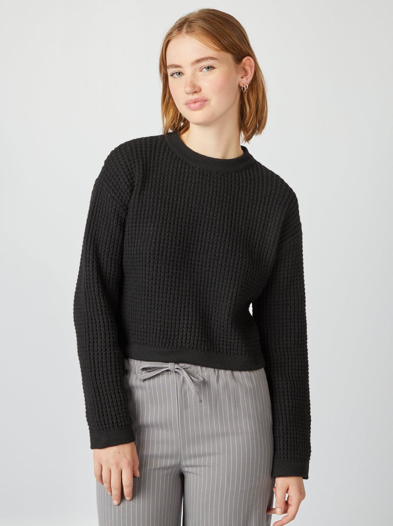 Cropped trui van fantasietricot zwart - Kiabi