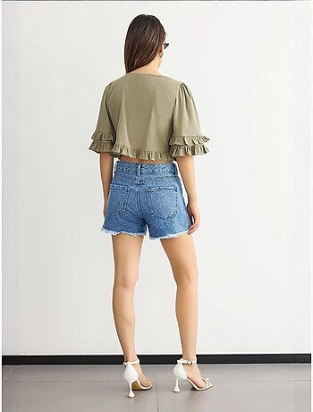 Cropped v-hals blouse met ruches hiccup